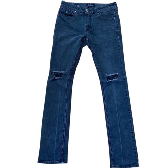 GUESS mens black skinny jeans ripped knees faded size 31 stretchy Denim - Picture 1 of 11